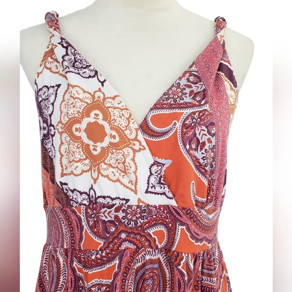 Garnet Hill Boho Paisley Maxi Dress Surplice Neck Scarf Print Sz M Festival - Picture 4 of 9
